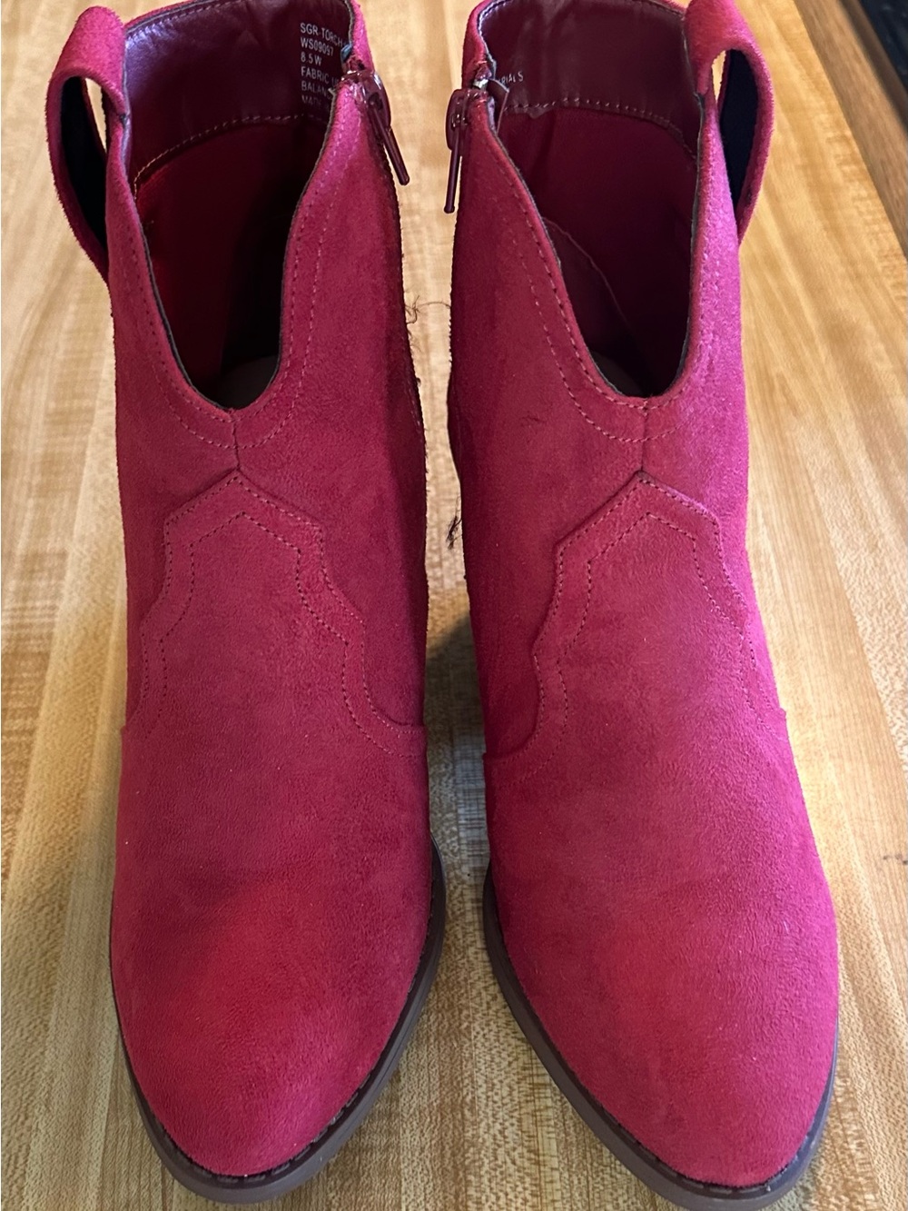Sugar Torch Burgundy Faux Suede Ankle Bootie Pointed Toe Side Zipper